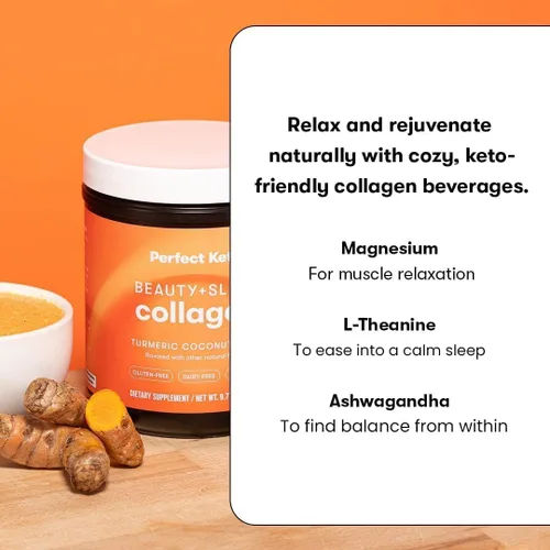 Vista 5 de Perfect Keto Beauty + Sleep - Proteína en polvo de péptidos de colágeno alimentados con hierba con ashwagandha, magnesio, biotina, ácido