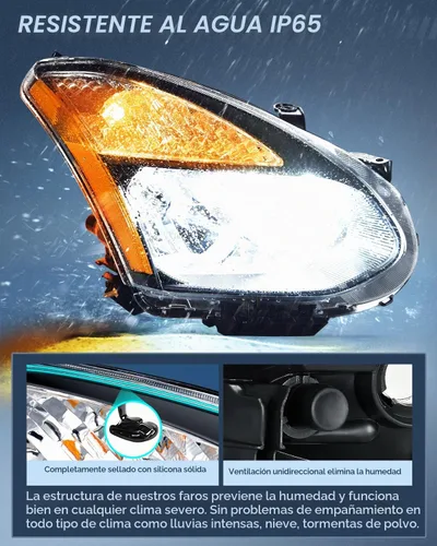 Vista 4 de Ensamble de faro Nilight compatible con Nissan Rogue 2008 2009 2010 2011 2012 2013 2014 2015 Select, lámparas de repuesto con carcasa negra