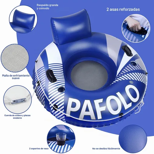 Vista 7 de Flotadores de piscina para adultos, tubos de río resistentes de 53 pulgadas y 450 libras para flotar con cuerda de agarre para reposacabezas, 2
