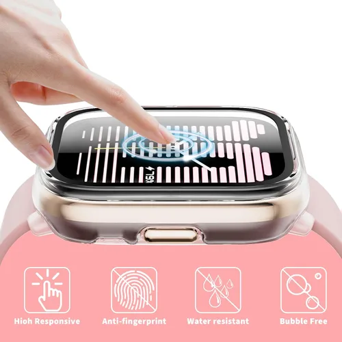Vista 4 de Rc-Z Paquete de 2 fundas protectoras de pantalla para reloj inteligente Amazfit Active, parachoques duro de policarbonato integrado, película