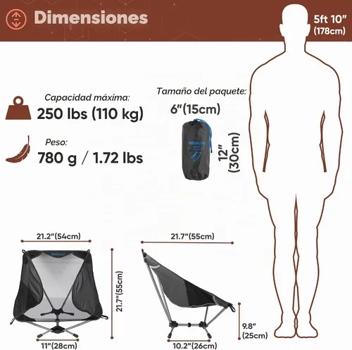 Vista 3 de TREKOLOGY Silla de playa ultraligera, silla de camping ligera para mochileros, senderismo y viajes - YIZI LITE