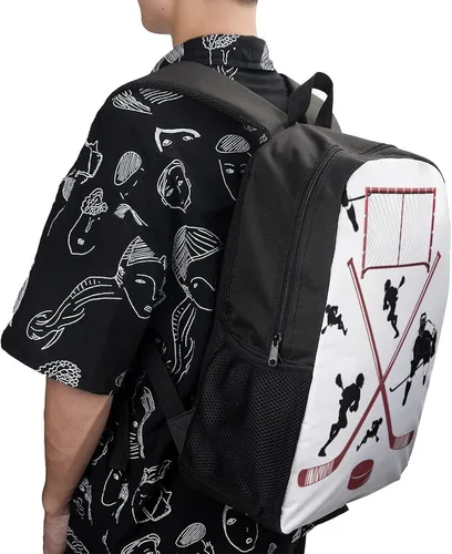 Vista 5 de Mochila para niños con estampado escolar y bolsa de viaje para estudiantes de primaria, adolescentes, niñas y niños, Jugador de hockey, Mochila