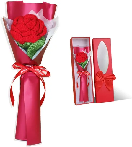 Vista 7 de Ramo de rosas de ganchillo hecho a mano, flores tejidas a mano, decoración del hogar, regalos de cumpleaños para mujeres, esposa, niña, novia, día