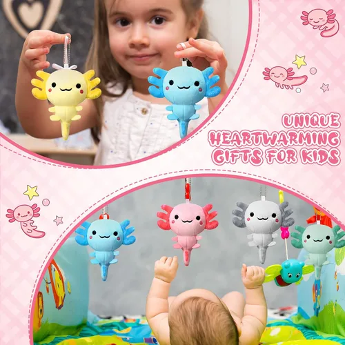 Vista 5 de Poen 8 piezas de llavero de ajolote de peluche de 4 pulgadas para niños, premios de fin de año escolar, videojuegos, recuerdo de fiesta, jardín