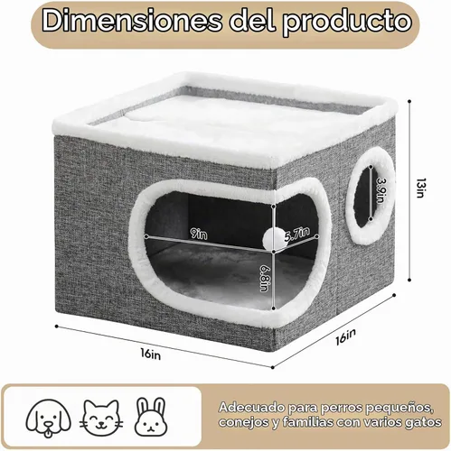 Vista 4 de Camas para gatos de interior, cueva grande cubierta para gatos Gris