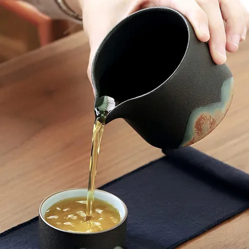 Vista 7 de Juego de té japonés para jarra, dispensador de té de cerámica, arcilla negra para té Oolong Puer