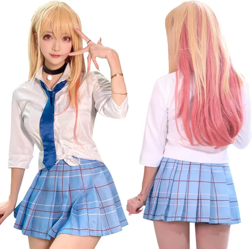 Vista 2 de Disfraz de uniforme escolar japonés para mujer, falda plisada Blanco
