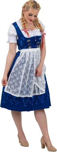 Vista 7 de Dirndl Trachten Haus Vestido de tirolesa bávara para mujer azul largo de 3 piezas para el Oktoberfest alemán