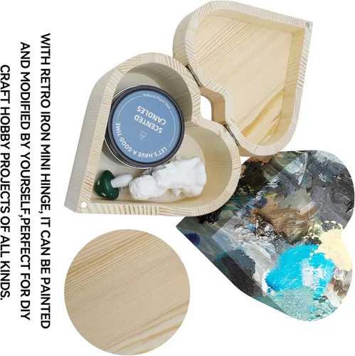 Vista 4 de Caja de madera sin terminar en forma de corazón Madera de pino natural Cajas de madera DIY Craft con tapa para manualidades de almacenamiento