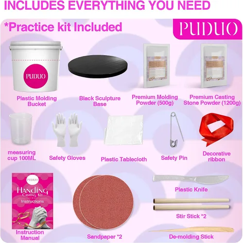 Vista 6 de Puduo Kit de Moldeo de Manos para Parejas o Familia, Molde de Mano de Yeso DIY Kit de Escultura de Recuerdo, Regalos para Ella, Niños, Bodas