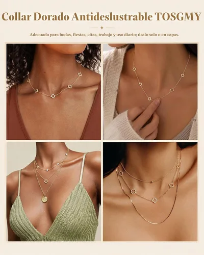 Vista 7 de Delicados collares de oro con trébol para mujer, a la moda, no se deslustra Colver 3