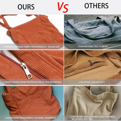 Vista 4 de WantGor Bolso de mano de pana para mujeres, bolsos de hombro estilo hobo grandes, bolsos casuales de gran capacidad para compras y trabajo
