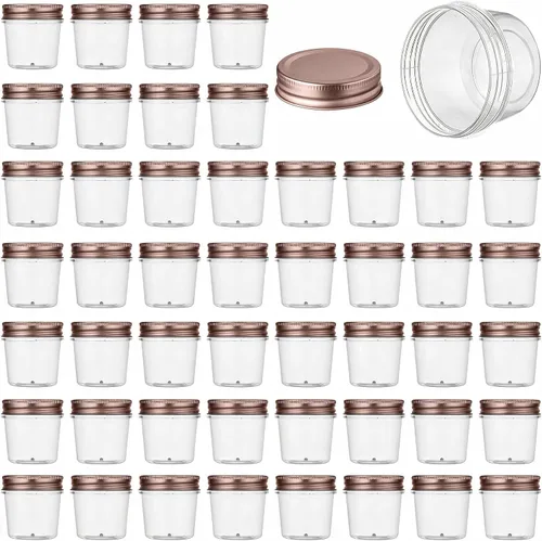 Vista 11 de novelinks Tarros de plástico transparente de 4 onzas con tapas negras, pequeños recipientes redondos reutilizables para alimentos, especias Negro