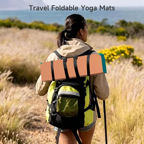 Vista 5 de Esterilla de yoga POE de 12 pliegues de 75 x 26 x 0.4 pulgadas, antideslizante, compacta y apta para yoga, pilates, entrenamiento de fuerza