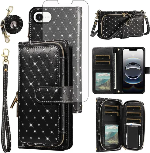 Vista 49 de Funda para teléfono iPhone 6 6S con cremallera y protector de pantalla con protector de pantalla, correa de cordón cruzado, ranura para iPhone 6 Six