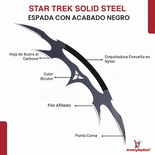 Vista 3 de Armory Replicas™ - Star Sword of Kahless Bat'Leth - Hoja de acero al carbono, envoltura de mango de nailon Negro