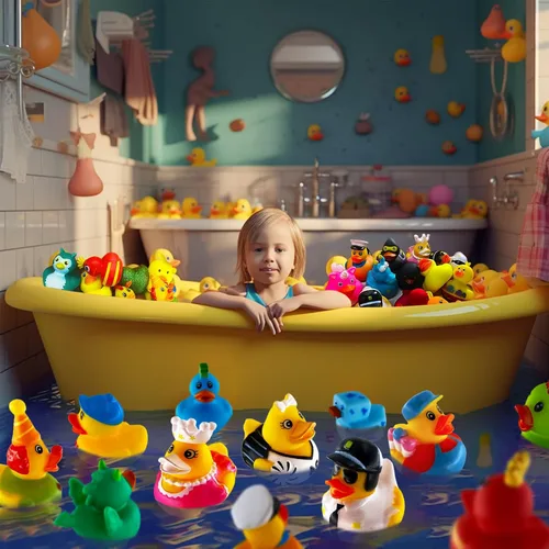 Vista 7 de Patos de goma surtidos para niños y niños pequeños, bonitos juguetes de bañera de pato para piscina en múltiples personajes, divertido carnaval