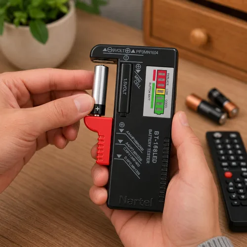 Vista 2 de Nartel® Comprobador de batería digital LED, tamaño múltiple para pilas de botón AA AAA C D 9V 1.5V (no requiere batería para funcionar)