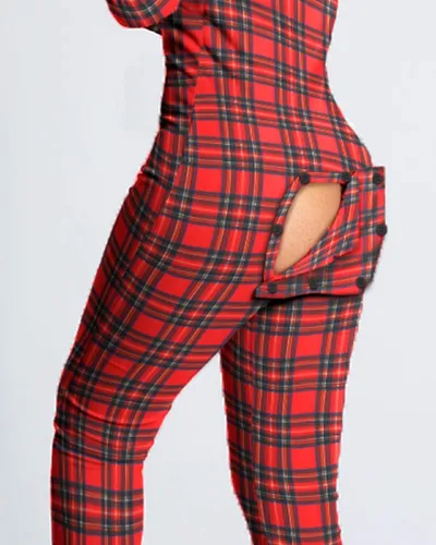 Vista 2 de Mono sexy de manga larga con botones en la espalda y cuello en V para mujer, pijama de una pieza