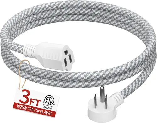 Vista 16 de Cable de extensión corto de 16/3 de 1 pie, cable de extensión negro flexible y duradero, cable de alimentación de 3 clavijas para interiores