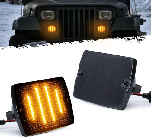 Vista 2 de Partsam 2 lámparas traseras cuadradas combinadas con lentes rojas, 2 luces direccionales delanteras, ámbar