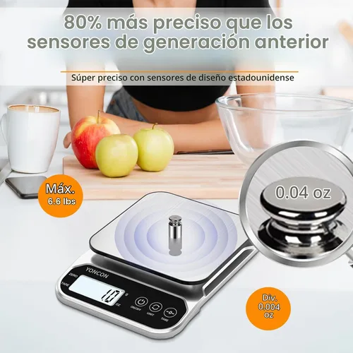 Vista 3 de Báscula digital inteligente para alimentos, pesa gramos y onzas, báscula de cocina de 3 kg/0.1 g para perder peso, cocinar, hornear, súper precisa