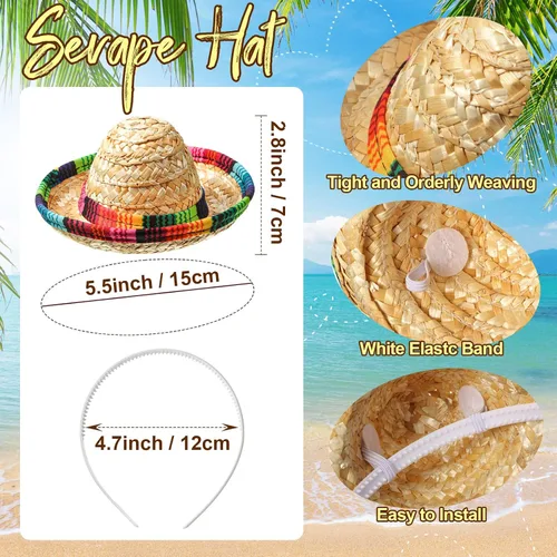 Vista 3 de 5 piezas de disfraces de fiesta Cinco de Mayo, poncho de tela de fiesta y sombrero de pajita, sombrero de 3 cuentas de collar mexicano para adultos