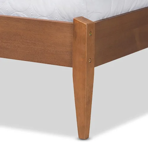 Vista 6 de Baxton Studio Lenora Mid-Century - Cama de plataforma tapizada de tela beige moderna y acabado marrón nogal, tamaño King