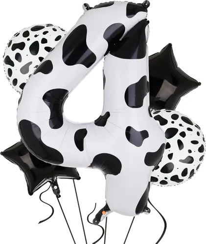 Vista 10 de Globo de 40 pulgadas con estampado de vaca con número 0 globos blancos con estampado de vaca, temática de vaquera, para niños, 10º cumpleaños