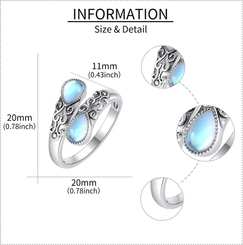 Vista 4 de Anillo para mujer de plata de ley, banda ajustable, anillos abiertos, regalos de joyería para niñas