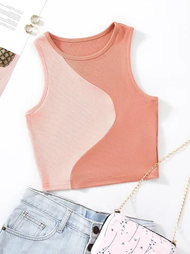 Vista 3 de SweatyRocks Camiseta sin mangas de punto acanalado de verano para mujer Rosa pálido