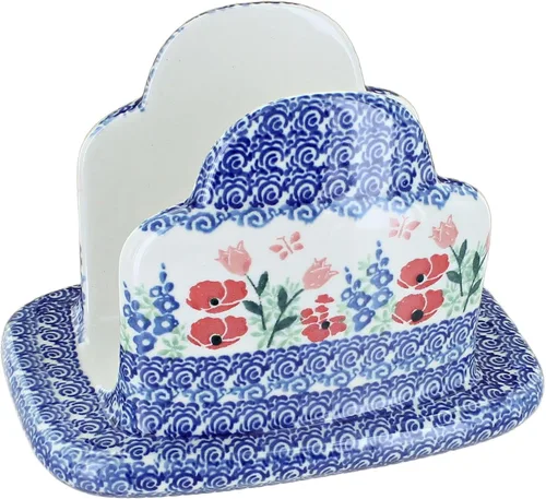 Vista 8 de Blue Rose Polish Pottery - Servilletero de Puntos Pequeños Azules - 5" x 5" - Servilleteros de Cerámica, Accesorios Decorativos para Mesa de Comedor