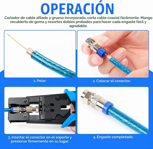 Vista 6 de Delgada Crimpadora de Cable Coaxial, Herramienta Ajustable Multifuncional de Compresión 3 en 1 para F BNC RCA, RG58 RG59 RG6, Pelacables Universal