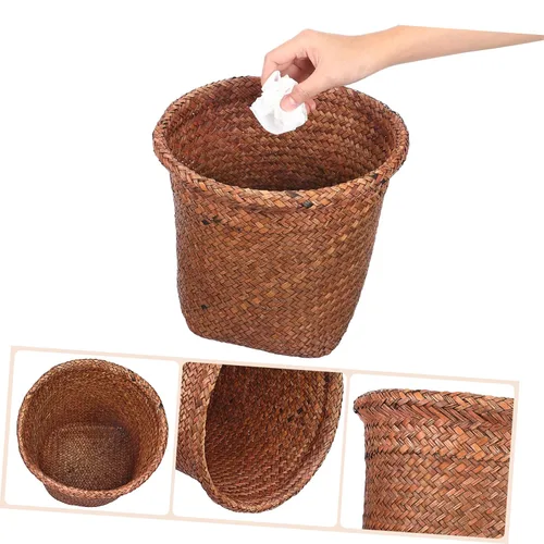 Vista 3 de Cubo de basura pequeño para basura, cesta de basura tejida para el hogar, oficina, baño, cocina, debajo del escritorio, 26/28/33CM
