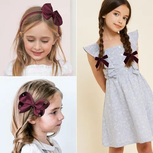 Vista 4 de DEEKA Juego de accesorios para el cabello de uniforme burdeos, 15 piezas, lazos para el pelo, pinzas para el cabello, diadema, lazos para el cabello