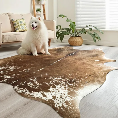 Vista 48 de Easycozy Alfombra de piel de vaca sintética con gran estampado de vaca, 3 x 4 pies, alfombra gruesa y elástica para dormitorio, sala de estar