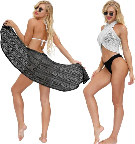 Vista 7 de SATINIOR Traje de baño para mujer pareo abrigo ropa de playa encaje verano bikini cubre