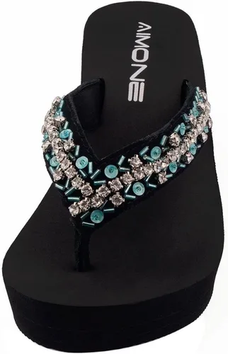 Vista 2 de AIMONE -Appoline Sandalias de cuña para mujer, sandalias de plataforma negra con brillantes, zapatos elegantes para mujer