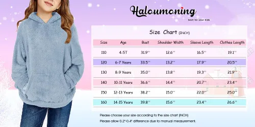 Vista 6 de Haloumoning Sudadera con capucha de forro polar mullido para niñas de 4 a 15 años