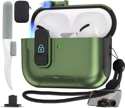 Vista 23 de Maxjoy Funda protectora para AirPods Pro 3 con kit de limpieza, funda rígida militar con bloqueo que absorbe los golpes, azul oscuro