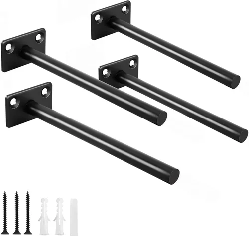 Vista 9 de 4 Piezas Soportes de Estante Flotante de Acero Sólido Negro de 5" - Soportes Ciegos para Estantes Flotantes de Madera - Soporte Ciego Oculto