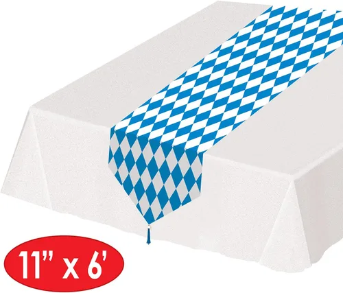 Vista 2 de Accesorio de camino de mesa, para fiesta, impreso Oktoberfest (1 unidad), (1 paquete), (paquete de 12, azul y blanco), Azul, blanco