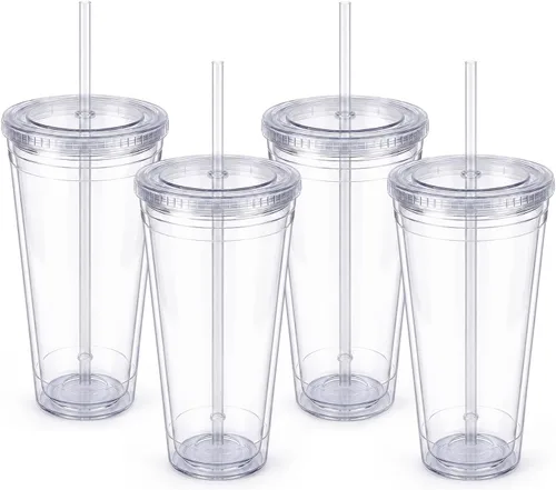 Vista 9 de Zukro Vaso acrílico transparente con pajita y tapa de 32 oz, vaso de plástico reutilizable aislado de doble pared para café helado, vaso para llevar