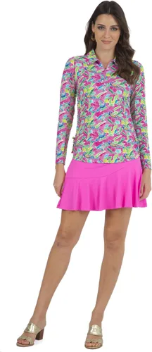 Vista 3 de IBKUL Athleisure Wear 48378 - Protector solar UPF 50+ Icefil Cooling Tech Rachel Print Polo de manga larga con cremallera