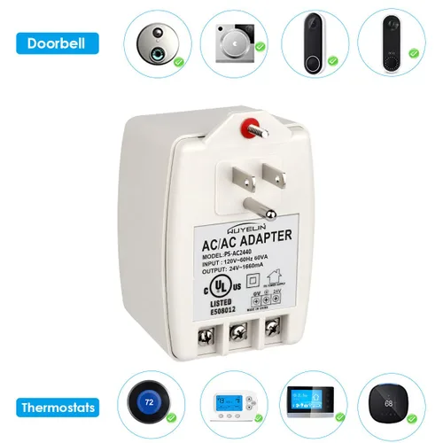 Vista 2 de Transformador enchufable de 24 V CA y 40 VA, transformador de timbre compatible con todos los timbres de puerta, Nest, Ecobee, Sensi y termostato