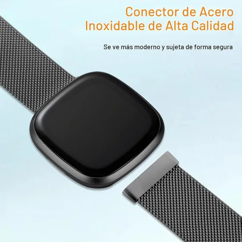 Vista 3 de Compatible con Correas Fitbit Sense Versa 4 Sense 2 y Versa 3 para Hombres Mujeres, Correa de Reemplazo de Malla Metálica Transpirable de Acero Negro