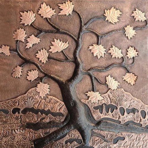 Vista 9 de CT Copper Tailor Protector contra salpicaduras de cobre para cocina, mural de azulejos de cobre martillado a mano, arte decorativo de pared de metal