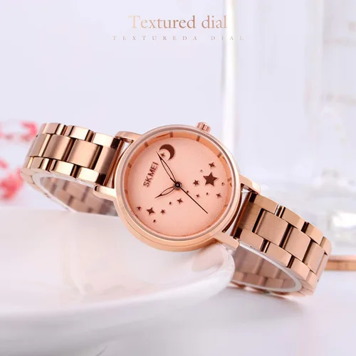 Vista 4 de SKMEI Reloj de mujer rectángulo oro rosa plata acero inoxidable impermeable cuarzo analógico, Classic, Oro
