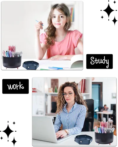 Vista 7 de Accesorios de escritorio negros, suministros de oficina, organizador de escritorio con soporte para bolígrafos de 360°, con dispensador de cinta
