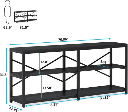 Vista 2 de Tribesigns Mesa Consola Extra Larga de 70.9 Pulgadas, Mesa de Sofá Moderna Detrás del Sofá con Estantes de Almacenamiento, Mesa Industrial de 3